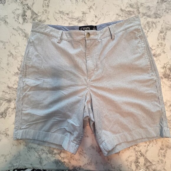 Mens CHAPS Stretch Shorts Size 34 Pre-owned Blue/White‎ Striped Summer - Picture 1 of 7
